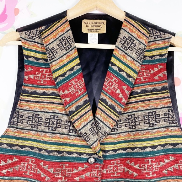 Pendleton Vest Native Aztec Western Print Wool Jacquard Bohemian Boho 12 - Picture 2 of 9